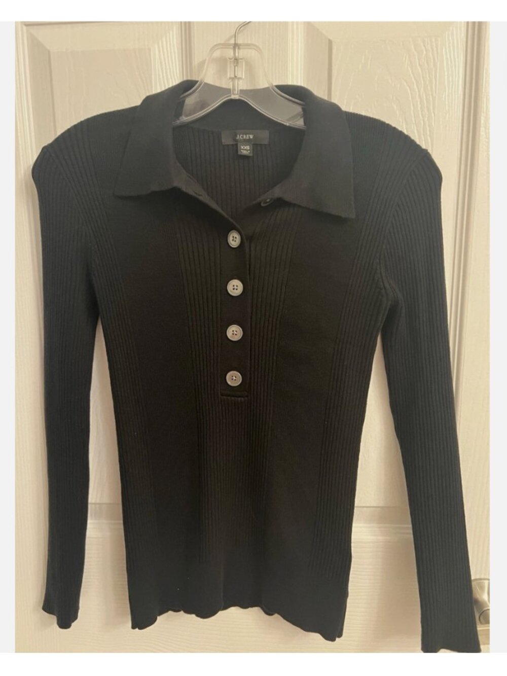 J. Crew Black Cotton Ribbed Polo Sweater Size XXS